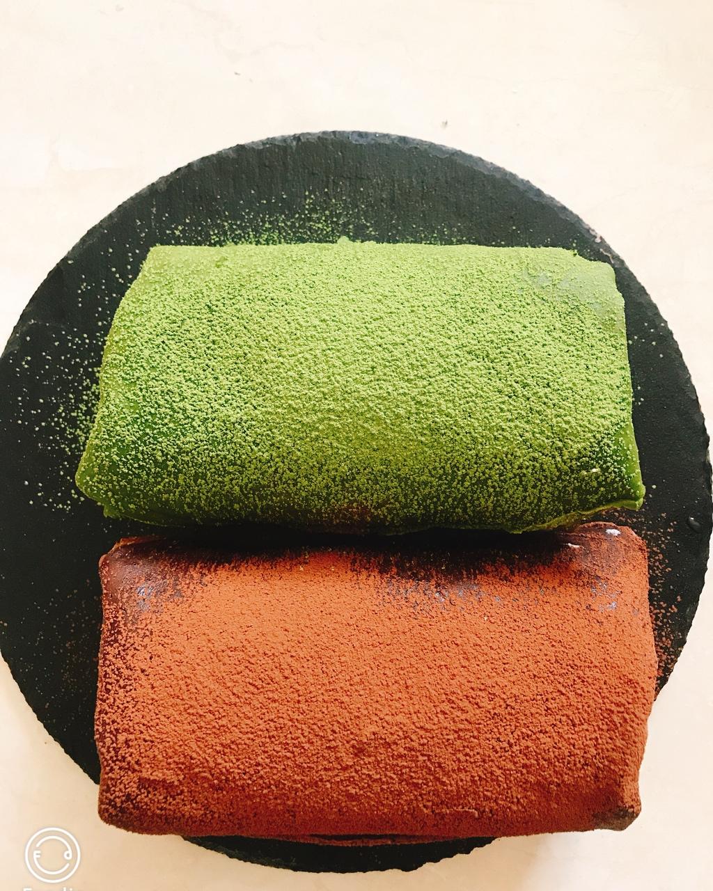 千层毛巾卷，原味、抹茶、巧克力三种口味