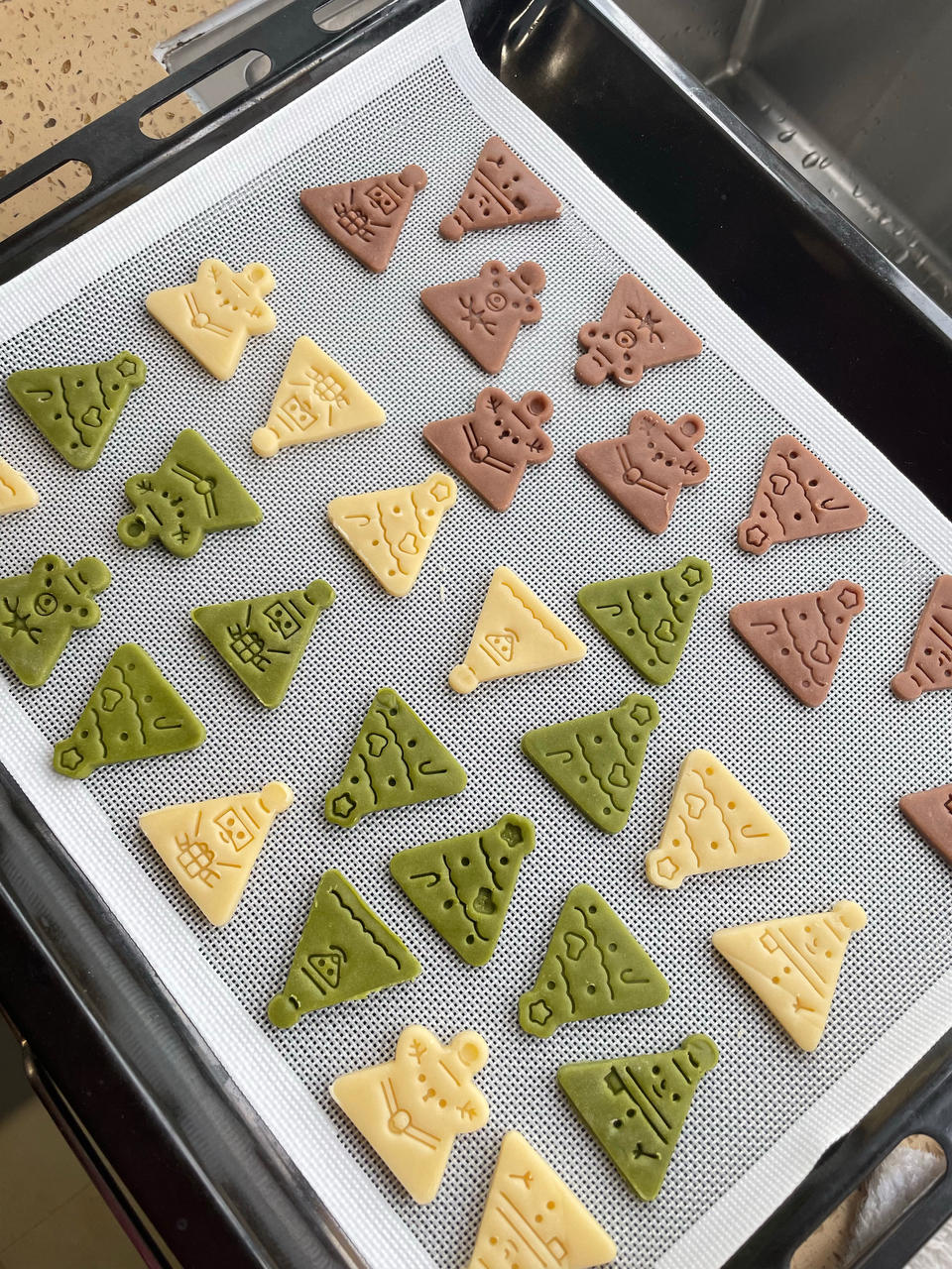 超简单🔥圣诞压纹曲奇饼干🎄原味巧克力抹茶三种口味