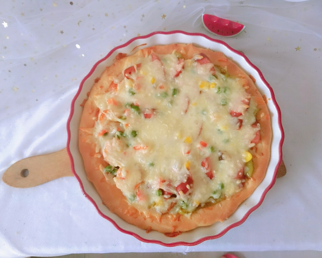 超软饼底鲜虾烤肠披萨的做法