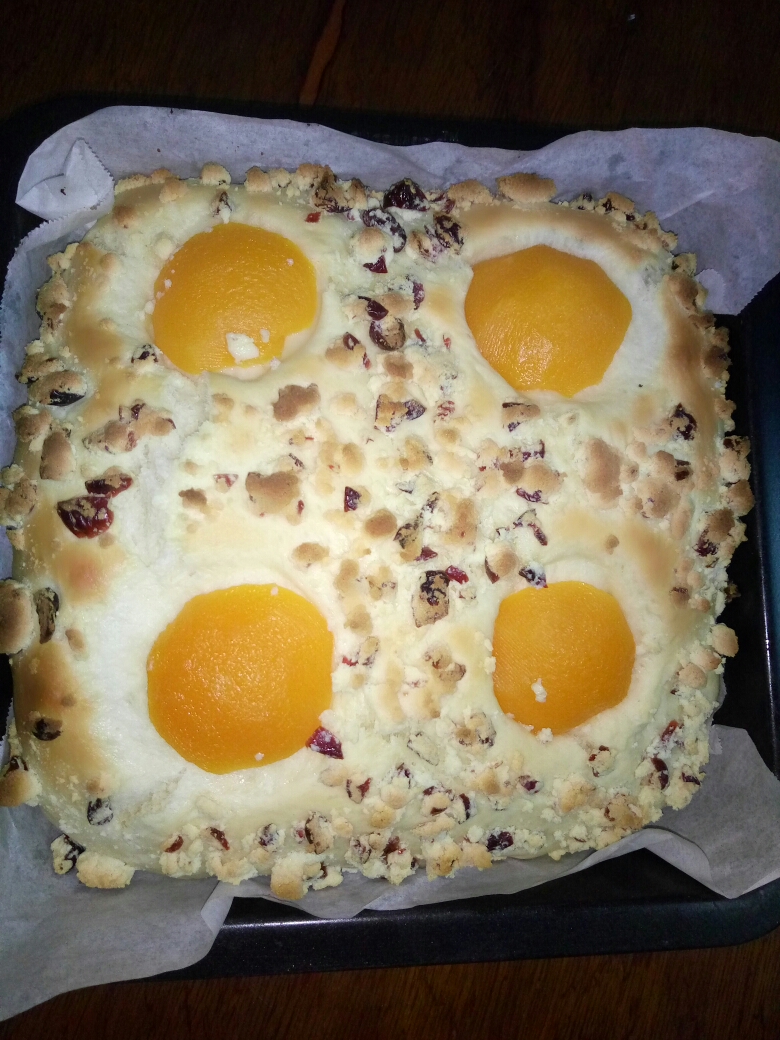 黄桃面包（上面撒蔓越莓奶酥粒）的做法 步骤9