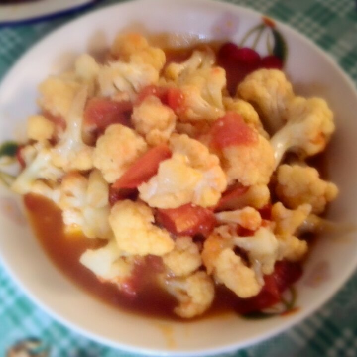 番茄炖花菜——无油的健康美味