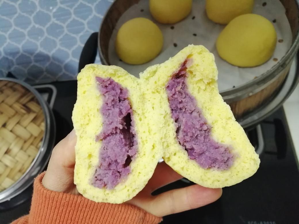 玉米面一次发酵芋泥包的做法