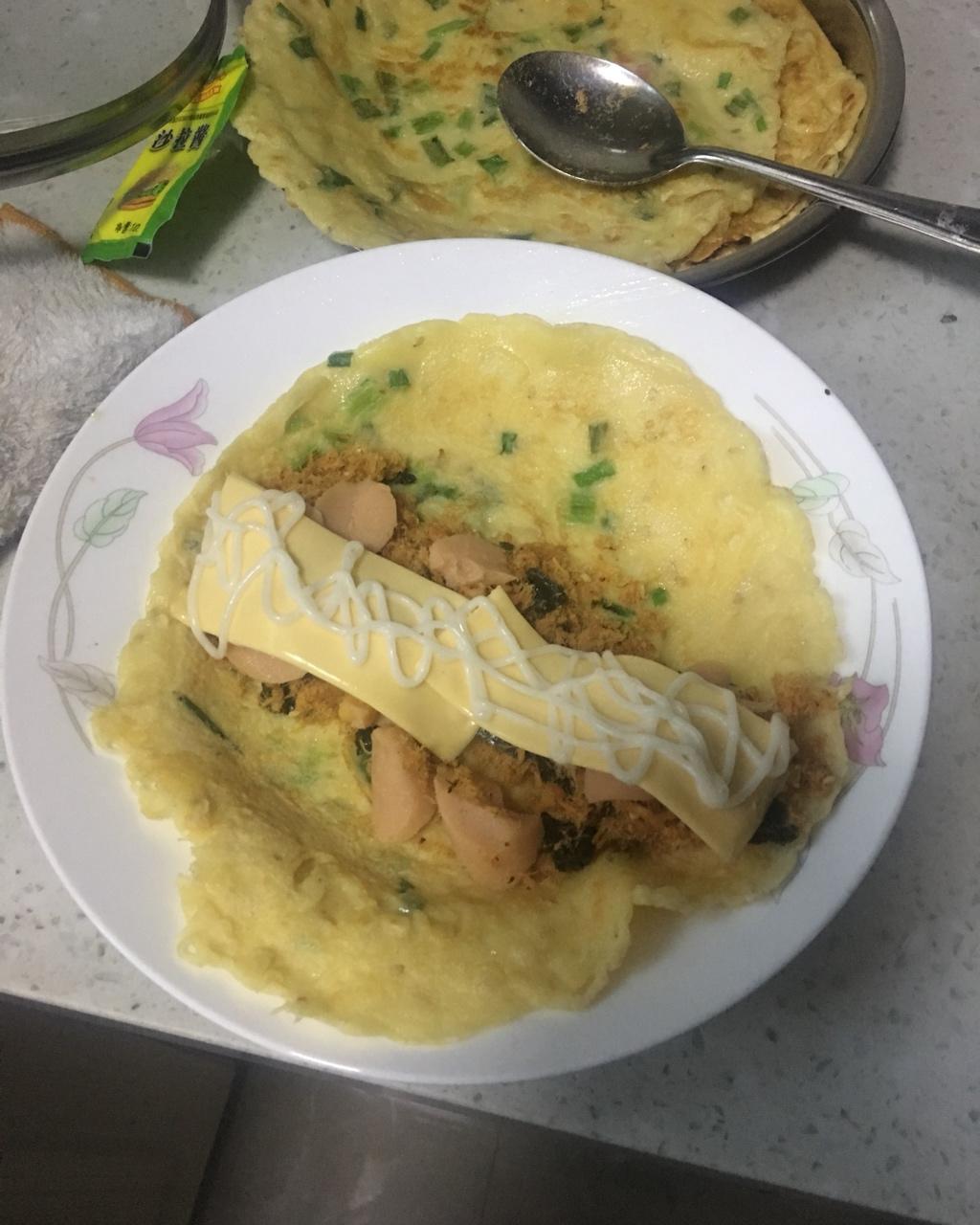 芝士肉松玉米蛋饼