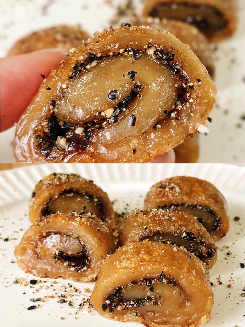 小胖叽叽做的爆好吃的黑芝麻核桃糯米卷快手早餐