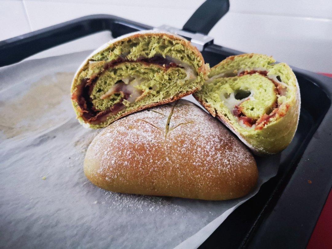 比原麦山丘还好吃的【抹茶麻薯古早味面包】肉松红豆沙