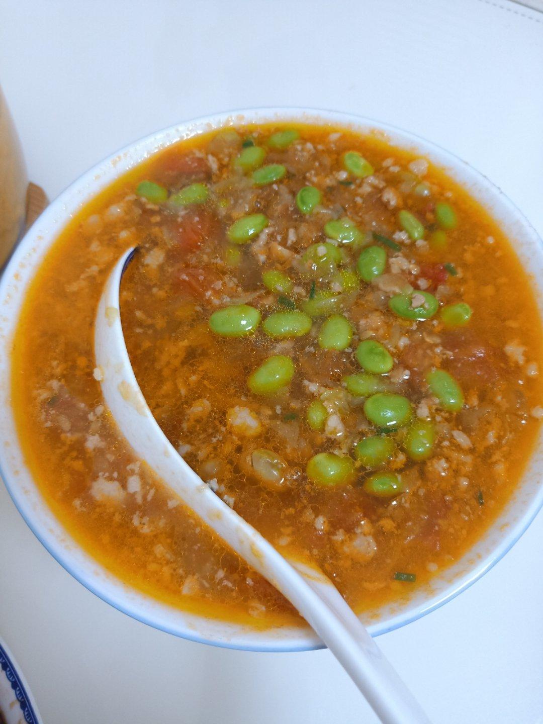 肉末番茄烧毛豆