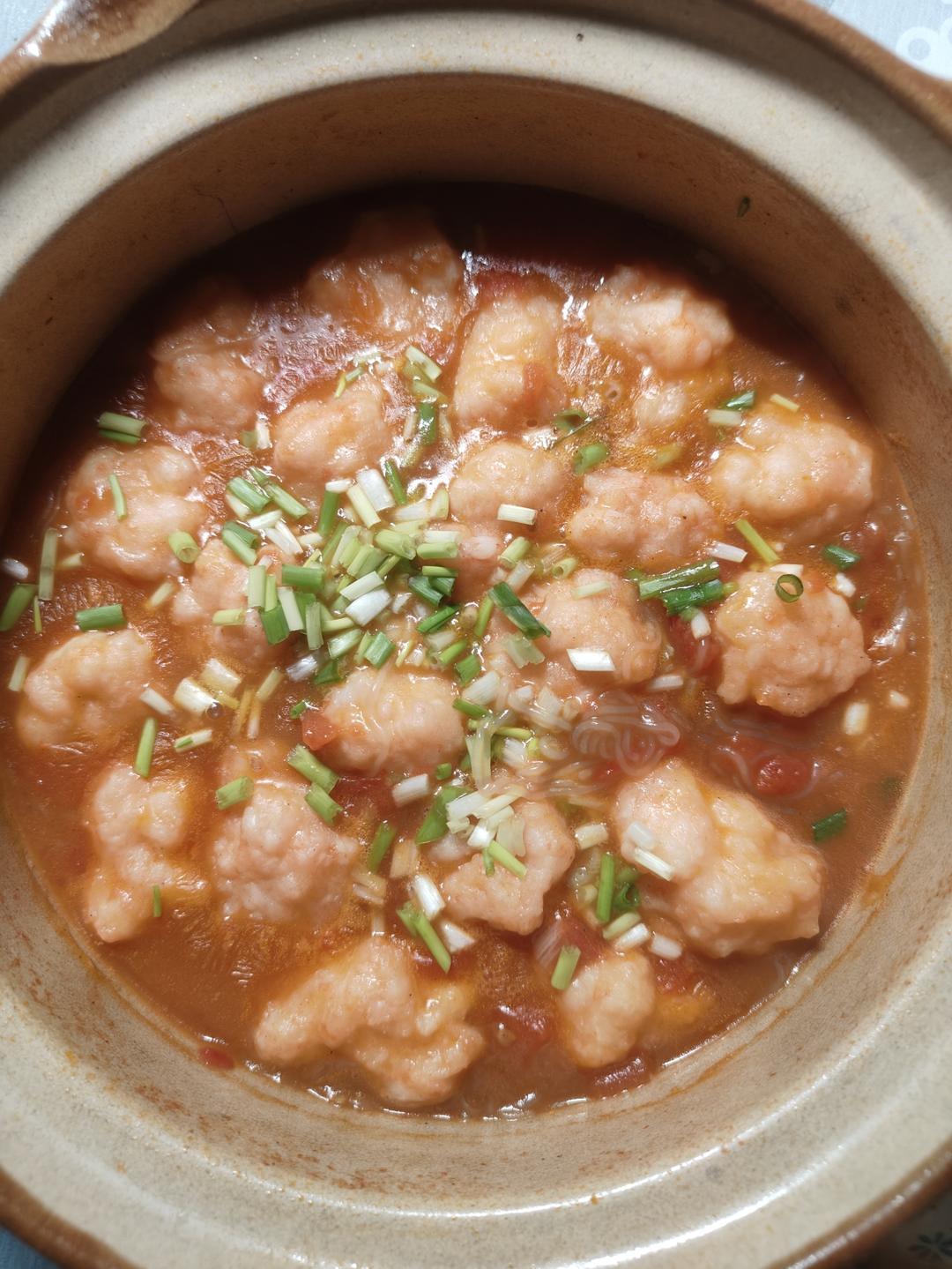 火爆餐厅的番茄虾滑粉丝煲，鲜香美味又下饭