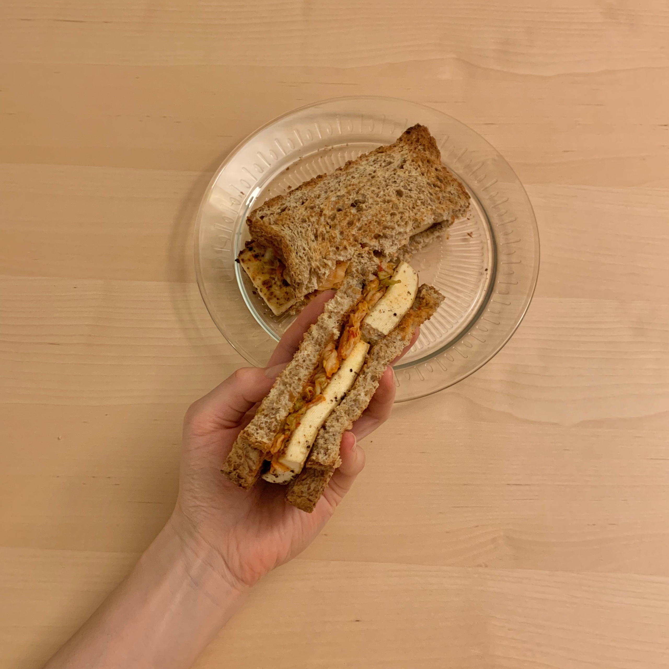 超快手的泡菜豆腐三明治『低脂早餐』