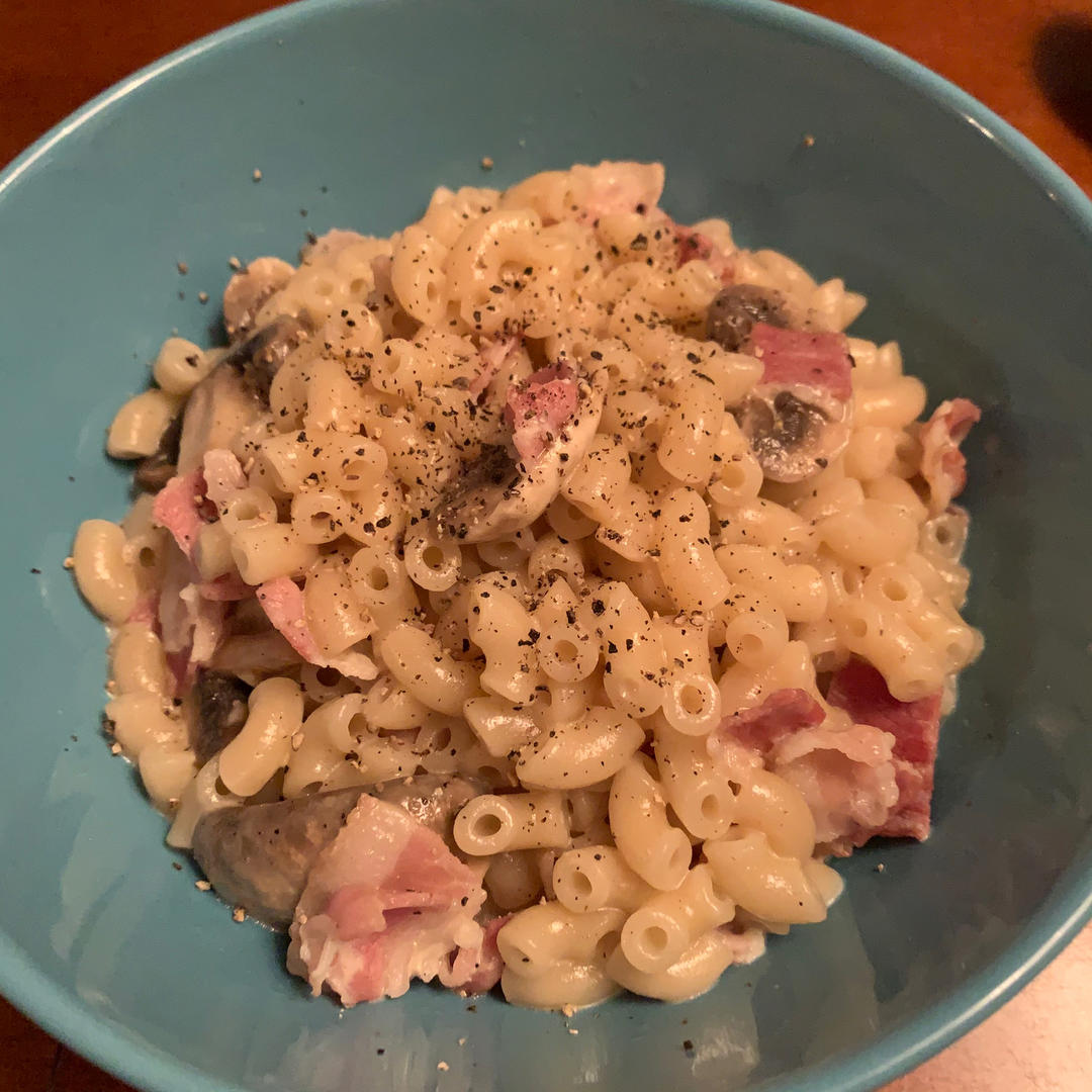 简单快手的奶油蘑菇培根意面