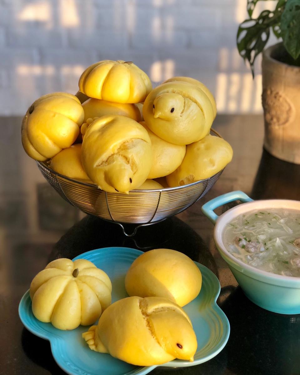 自然开花的南瓜馒头（刀切馒头和南瓜造型）