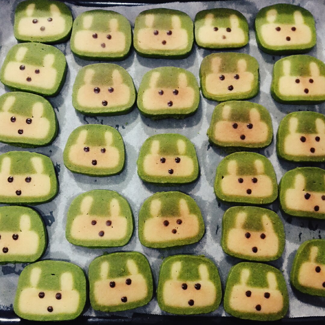 抹茶兔兔曲奇（比熊猫简单！超详细实物图+超良心手绘图）