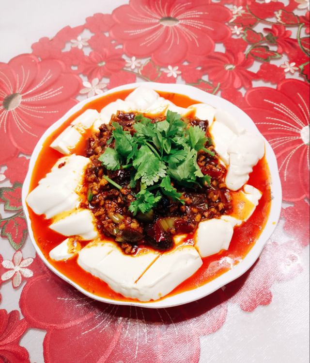 香辣肉末蒸豆腐