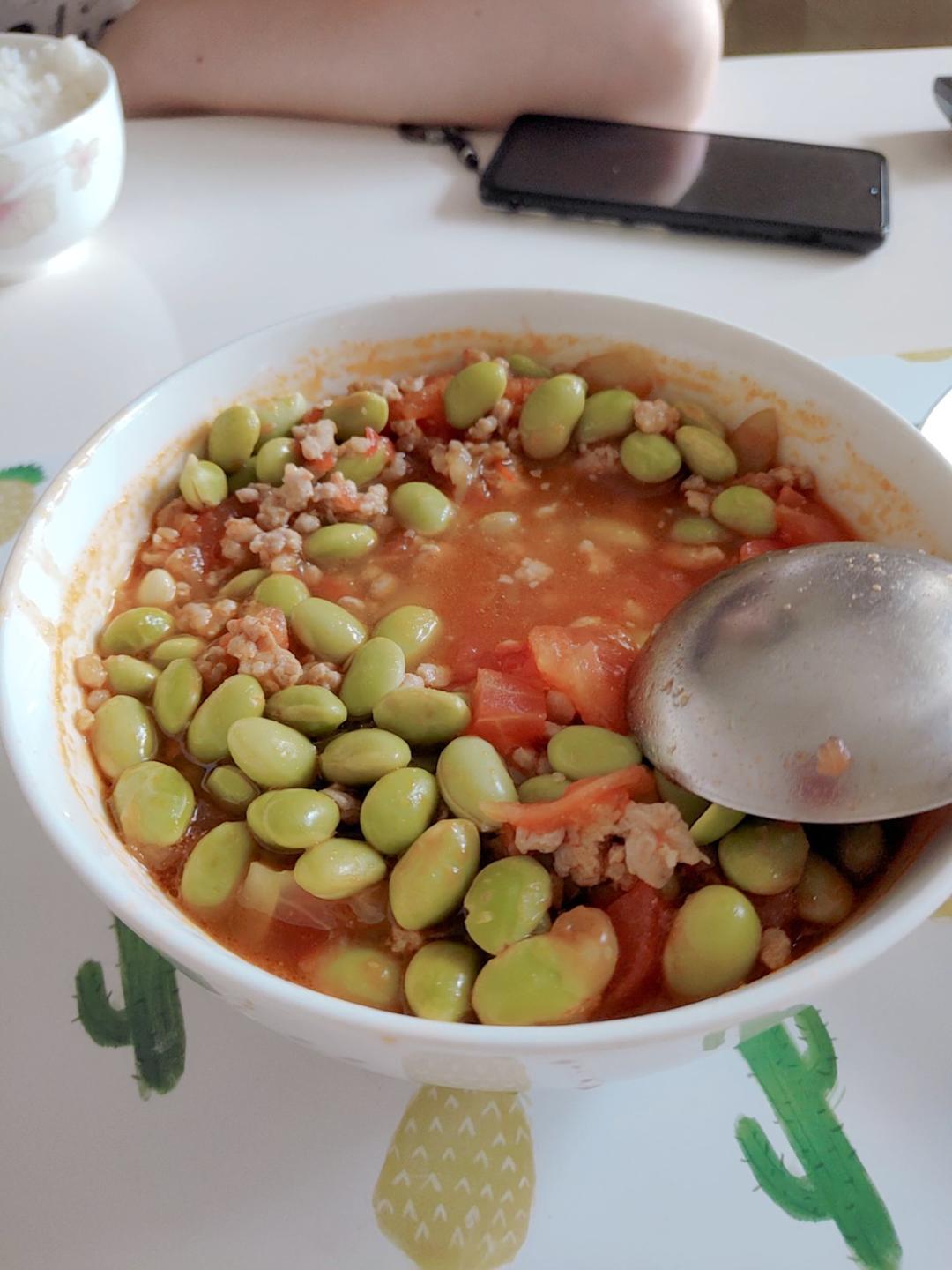 肉末番茄烧毛豆