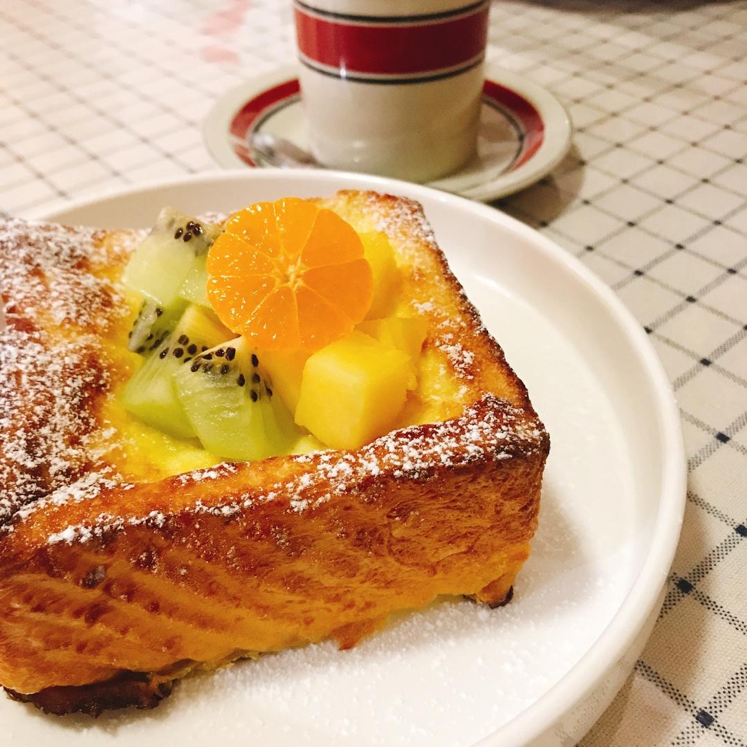 能量满满的懒人快手元气早餐～隔夜厚烤吐司(西多士)