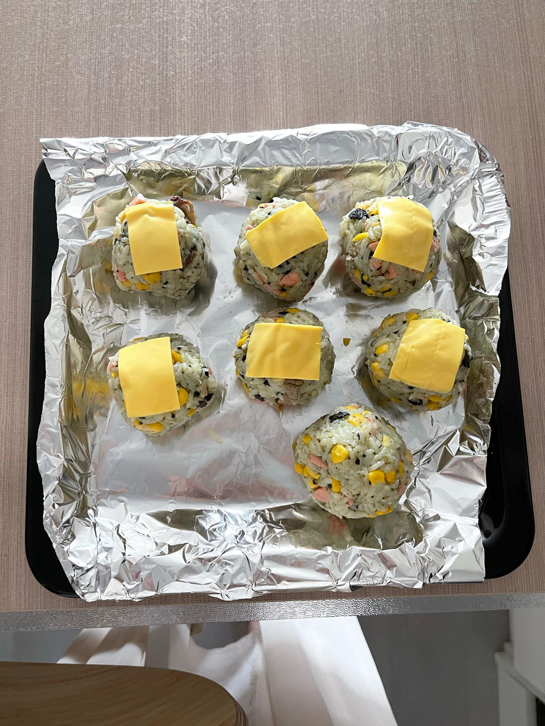空气炸锅【芝士烤饭团】消灭剩饭