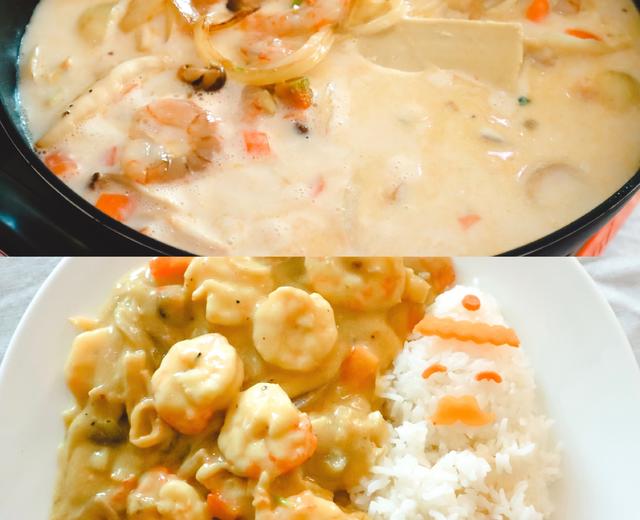 牛奶咖喱虾烩饭的做法