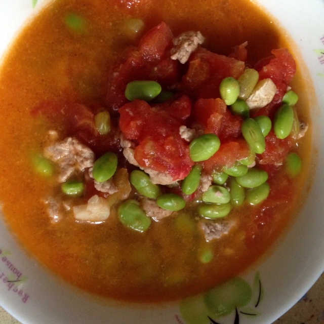 肉末番茄烧毛豆