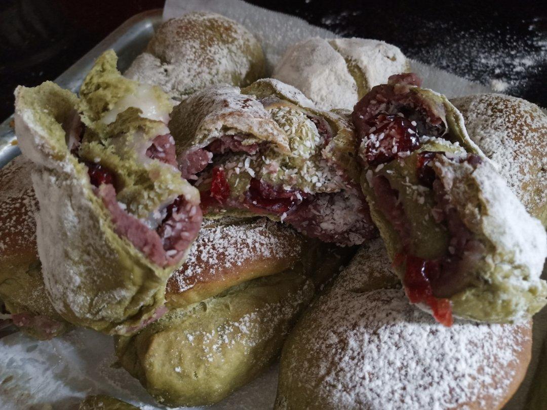 抹茶麻薯红豆软欧