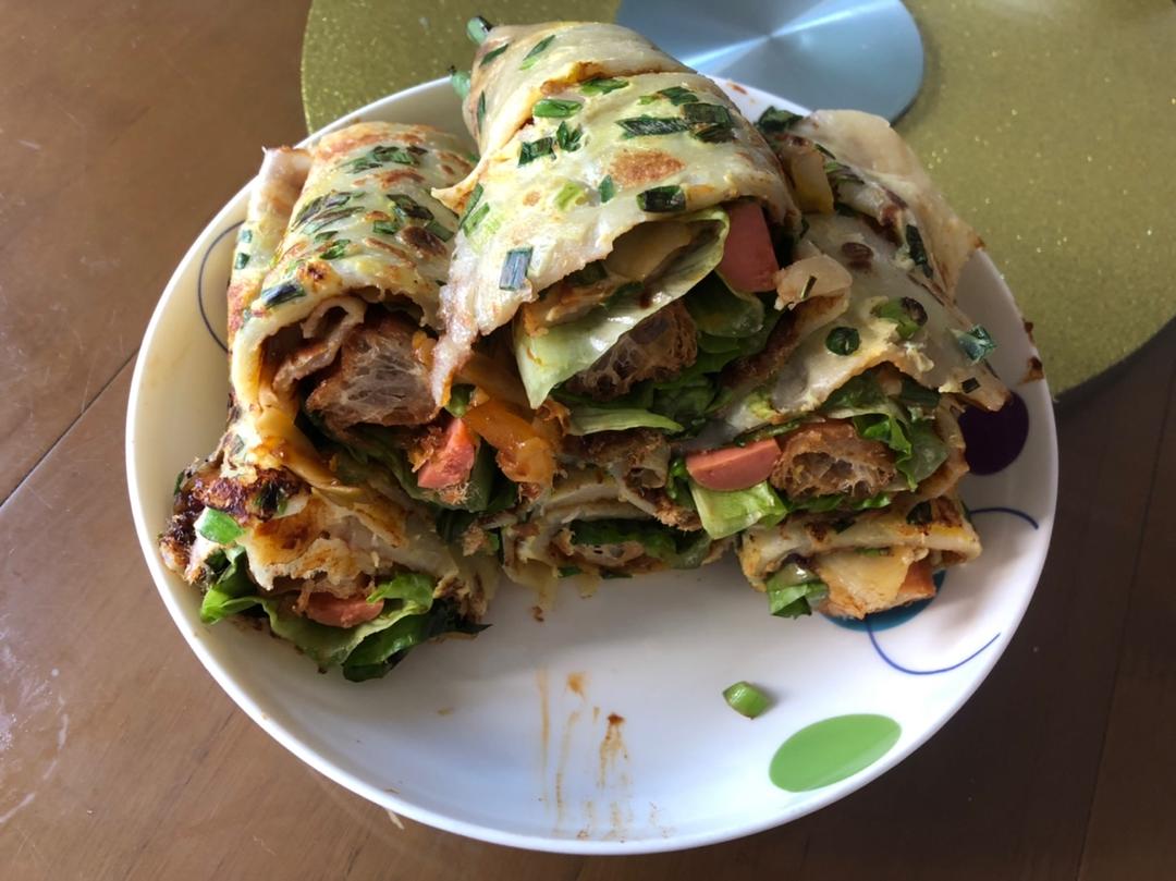 家庭版煎饼果子---快手健康早餐，利用家里现有材料