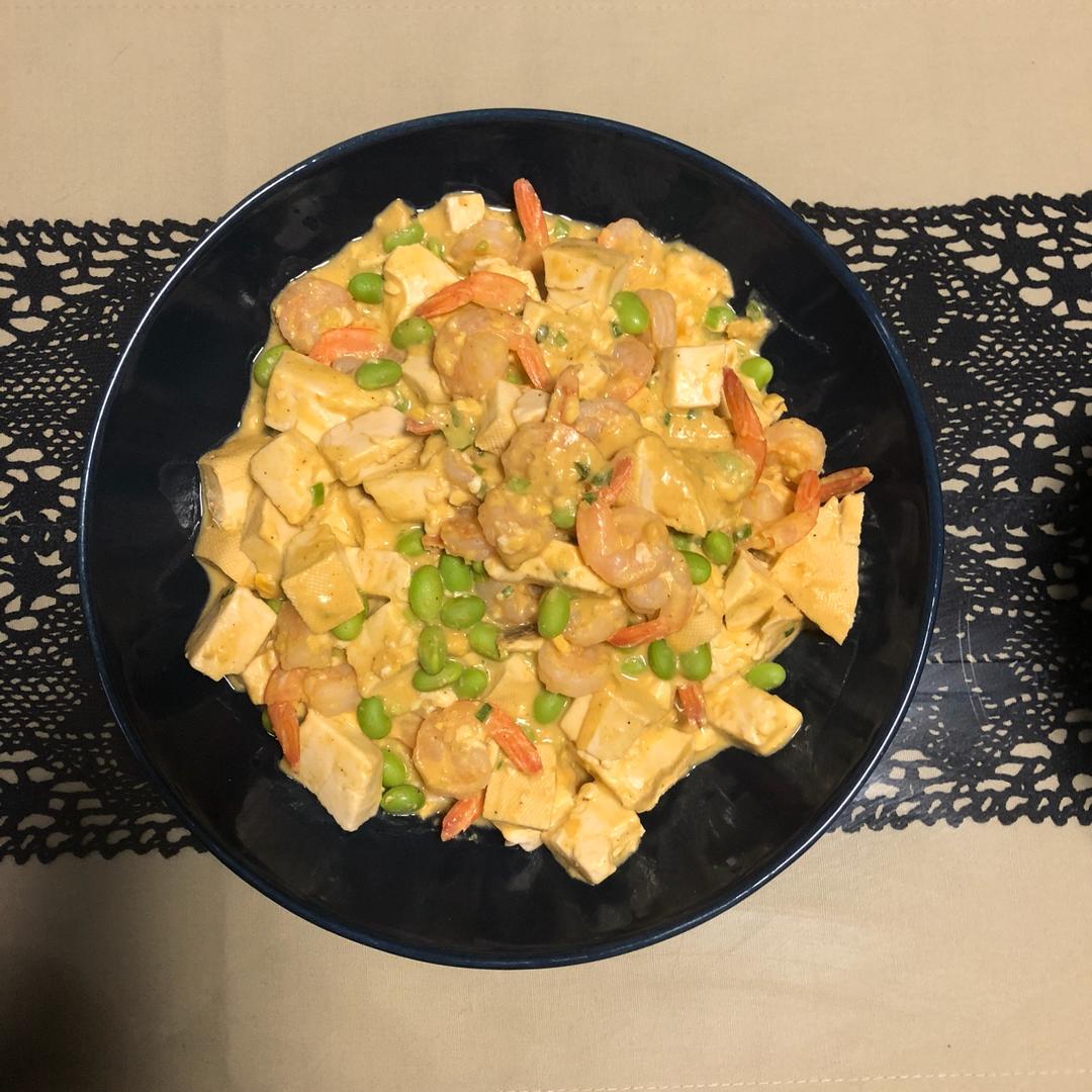 咸蛋黄虾仁豆腐