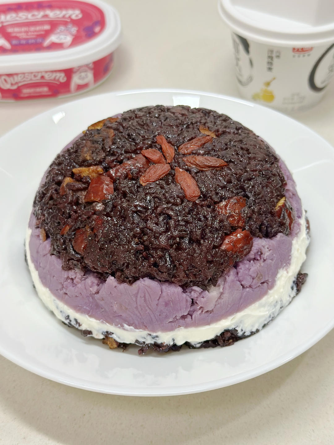 无糖无油健康芋泥紫米八宝饭的做法