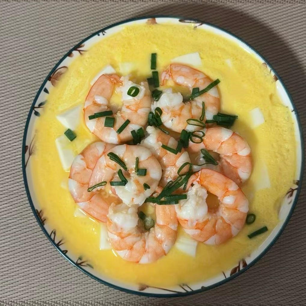 虾仁豆腐蒸水蛋