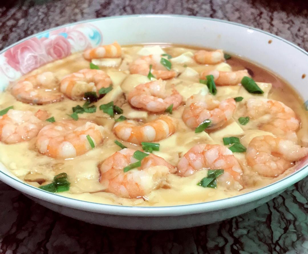 虾仁豆腐蒸水蛋