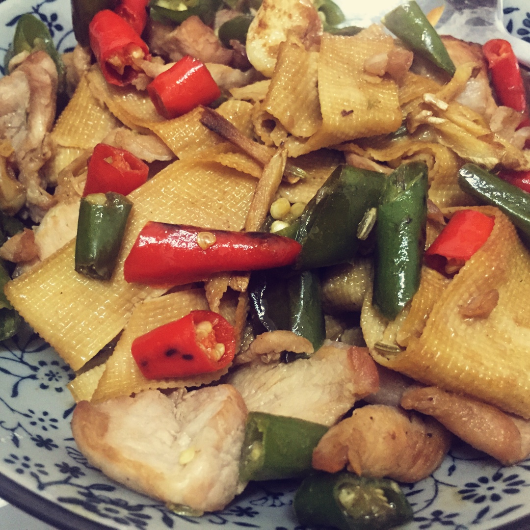 青椒鲜豆皮炒肉【诱食】