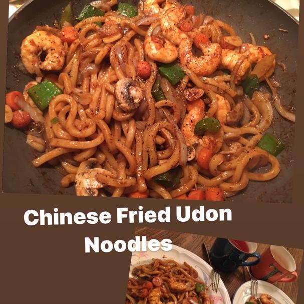 黑椒虾仁乌冬面