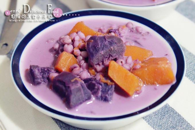 椰汁南瓜紫薯薏米煲的做法