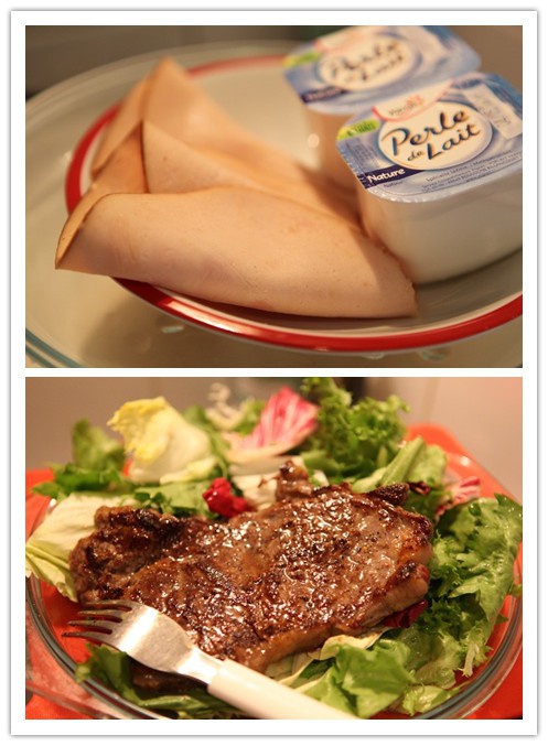 13天减肥法のDay2：清咖+酸奶火腿+牛排生菜沙拉