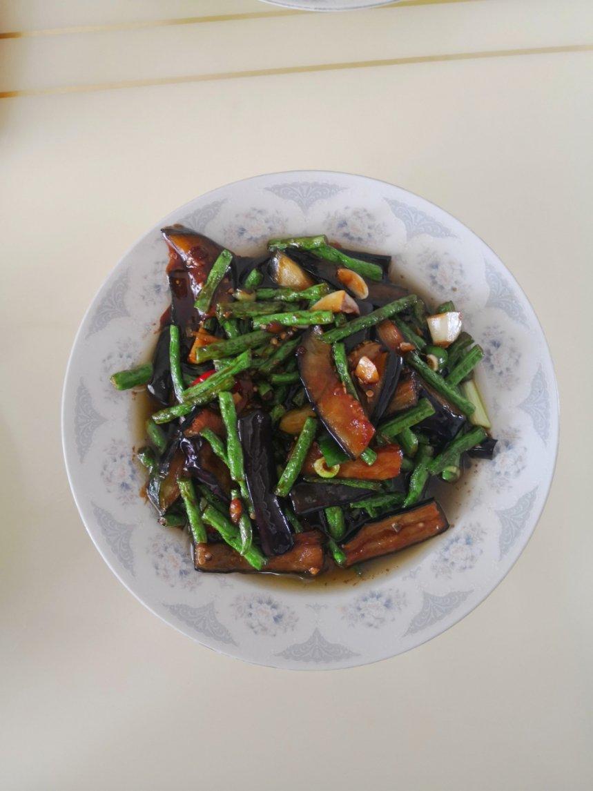 下饭菜茄子炒豆角（少油版）