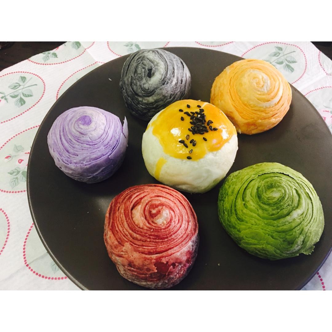 蛋黄酥~紫薯、抹茶、原味~花好月圆，中秋快乐~内附一次做六色蛋黄酥方法~
