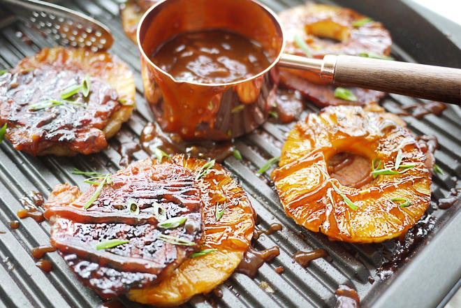 夏威夷烤猪排grilled hawaiian pork chops-松下煎烤箱的做法