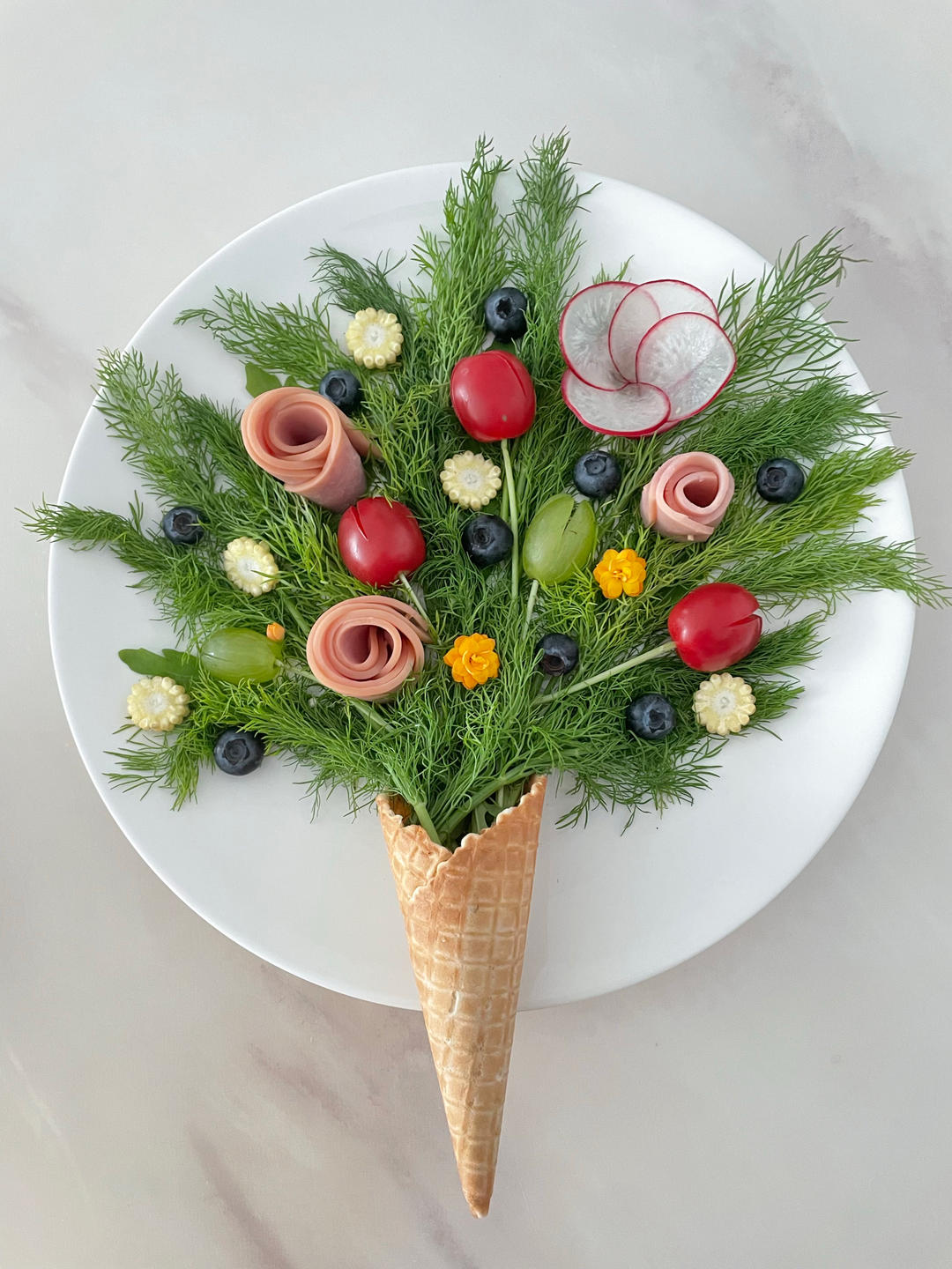 春日浪漫～花束沙拉·果蔬肉｜低卡低脂滋味足｜附4种花型做法