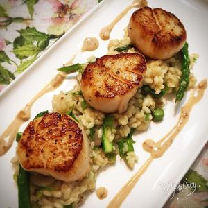 嫩煎扇贝配意式芦笋炖饭 pan seared scallops with asparagus risotto的做法 步骤19