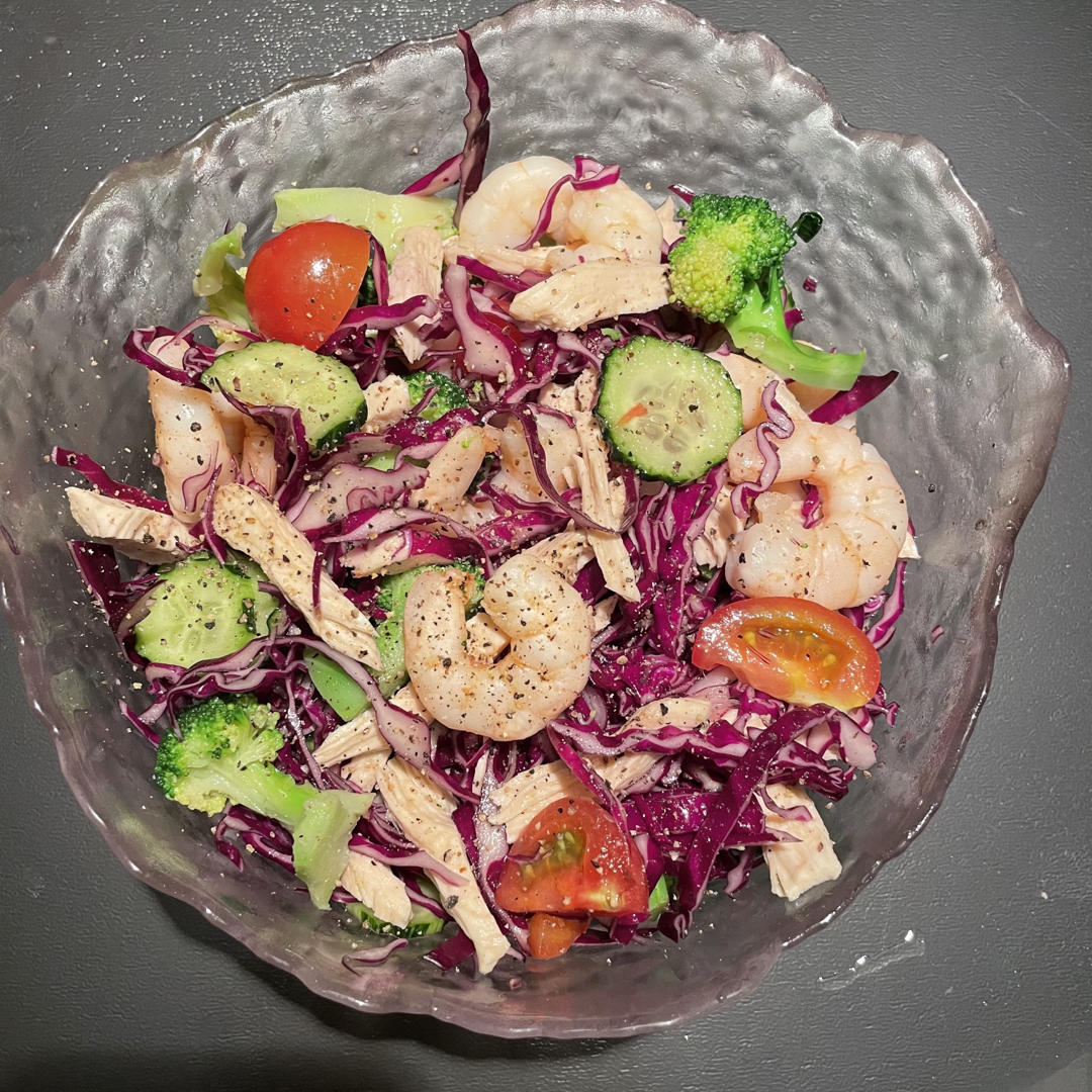 鲜虾鸡胸肉蔬菜沙拉🥗自制油醋汁㊙️健康又好吃