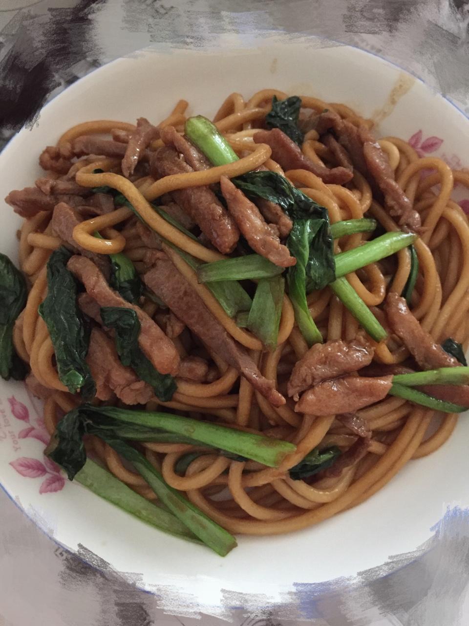 青菜肉丝炒面