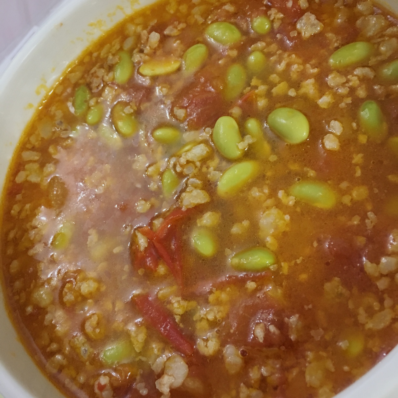 肉末番茄烧毛豆