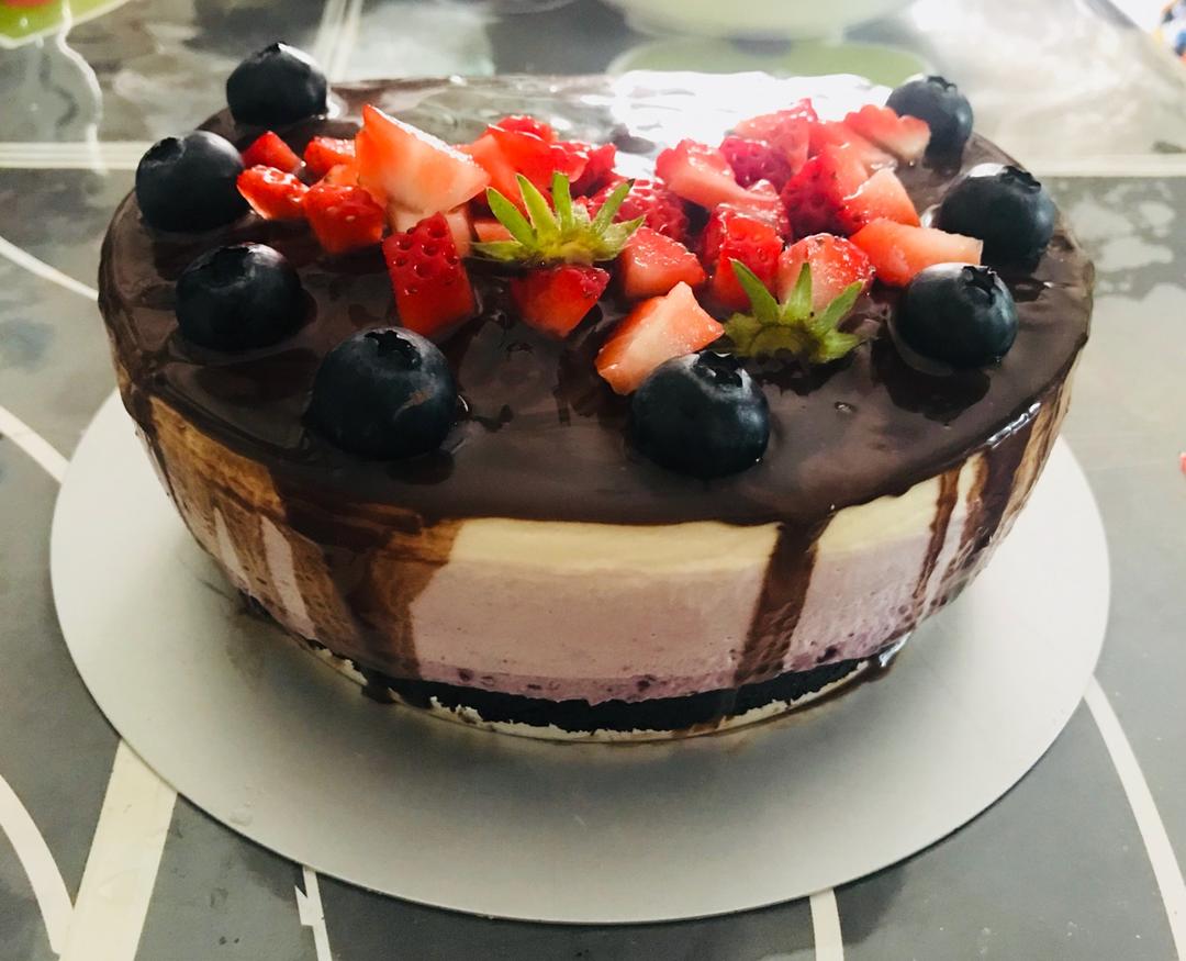 渐变蓝莓冻芝士蛋糕（免烤）