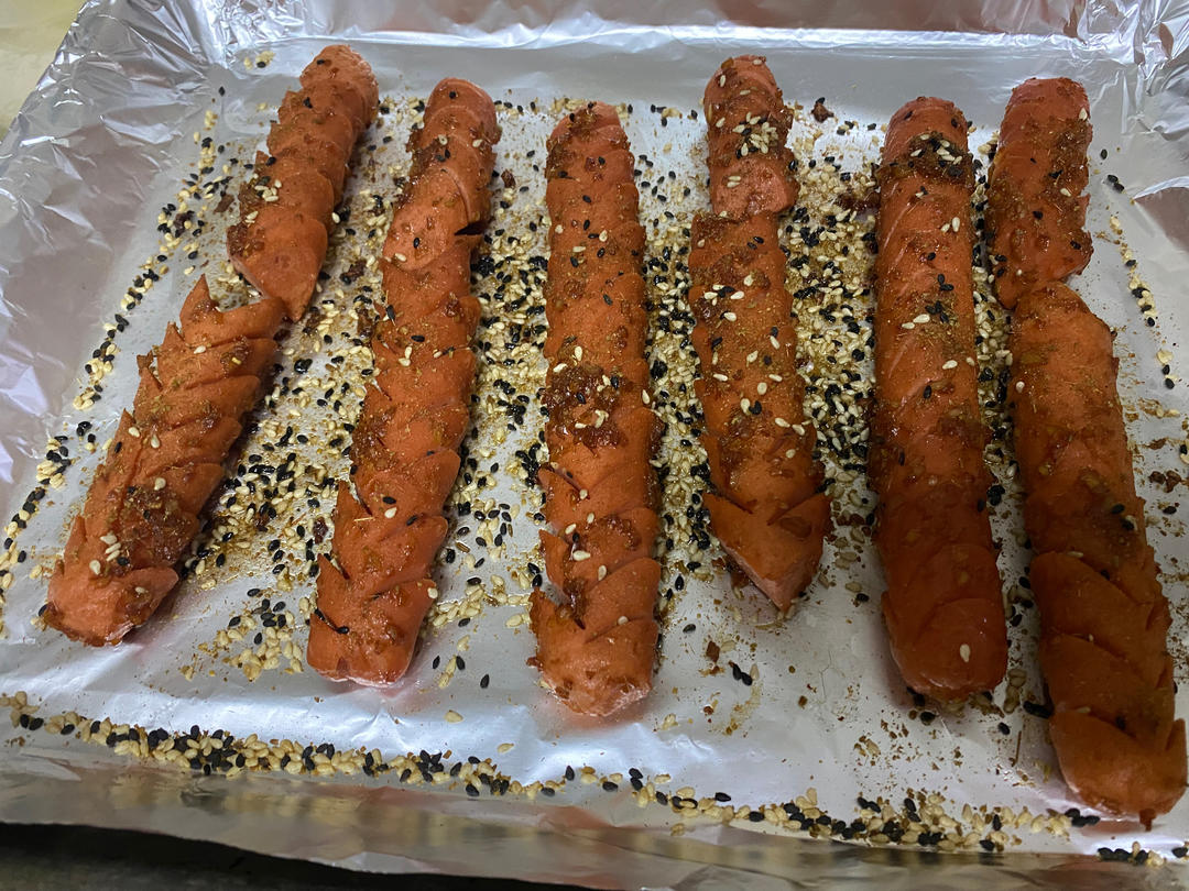 少油版❗️烤箱烤火腿肠