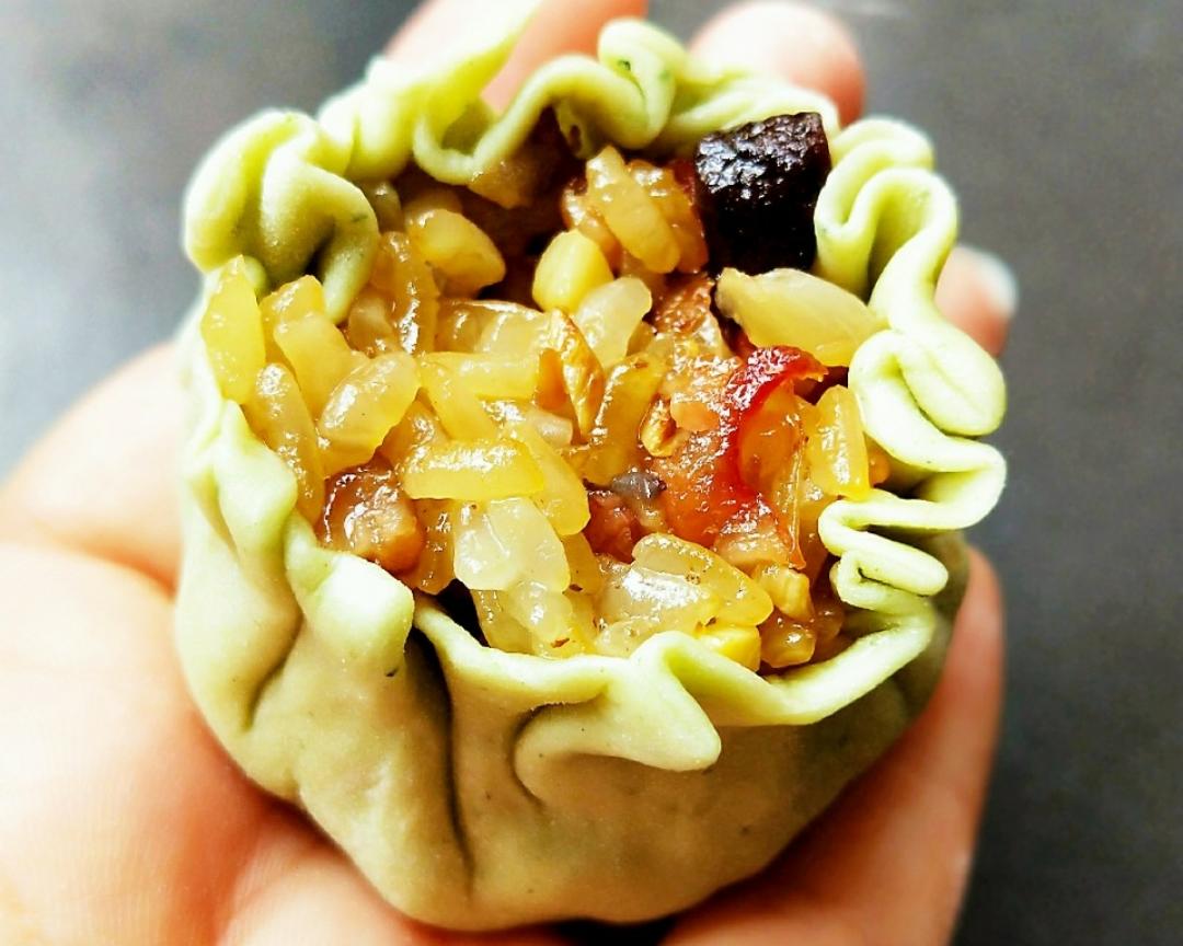 菠菜汁腊肠虾米烧麦