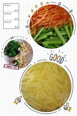 家常土豆丝（土豆、芹菜、胡萝卜，肉丝）的做法 步骤2