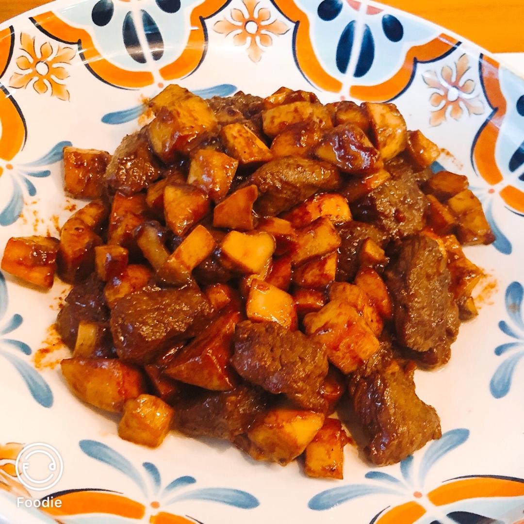家常菜~杏鲍菇烧牛肉粒