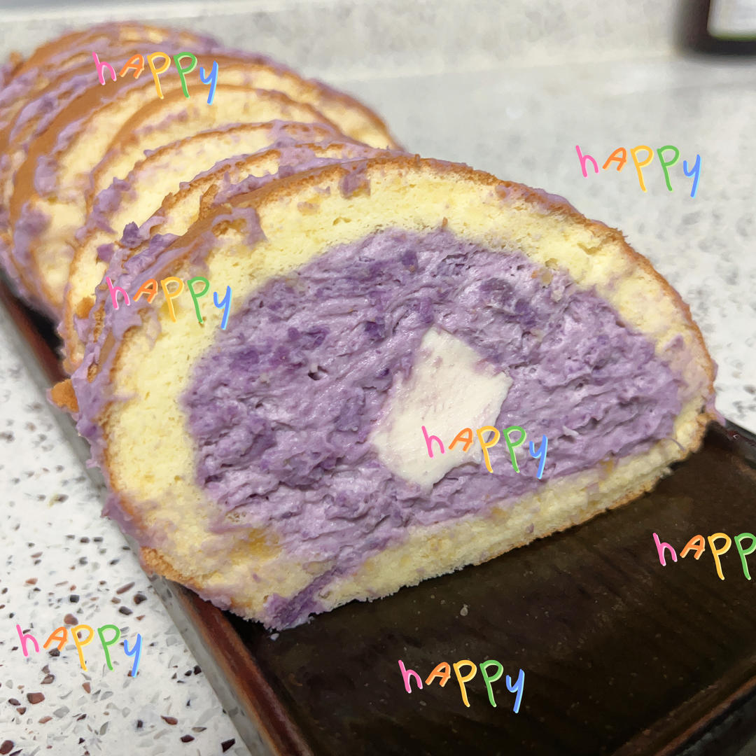 敲好吃的芋泥奶冻蛋糕卷