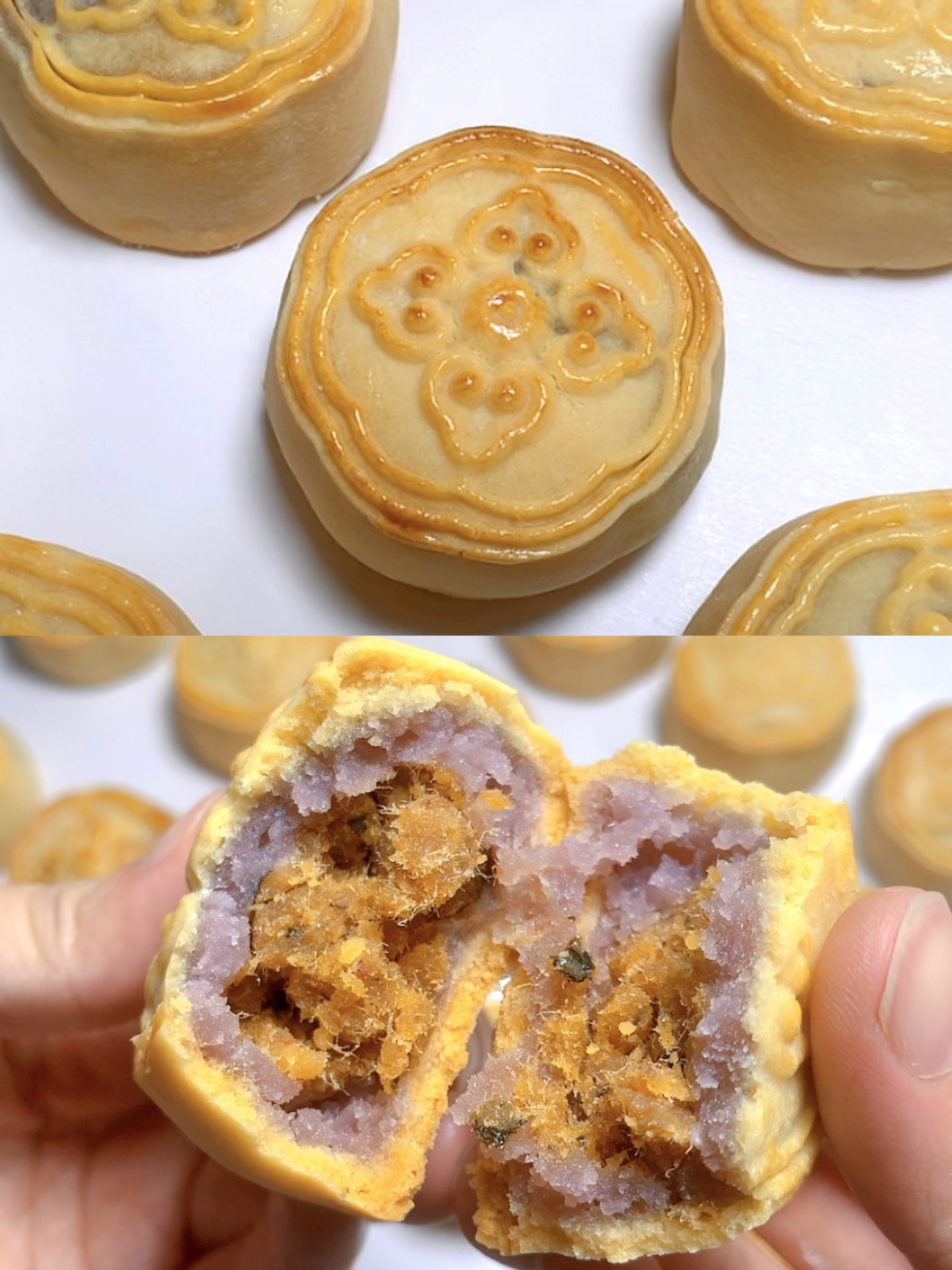 广式月饼‼️芋泥咸蛋黄肉松月饼🥮的做法