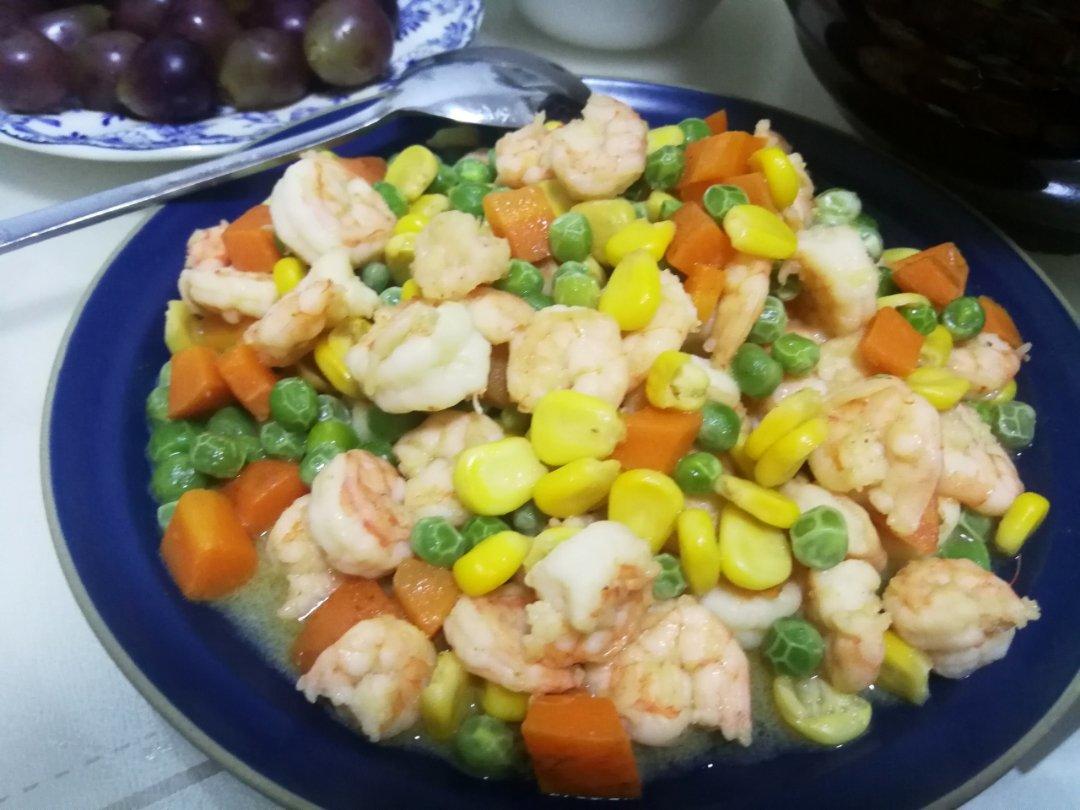玉米豌豆胡萝卜炒虾仁