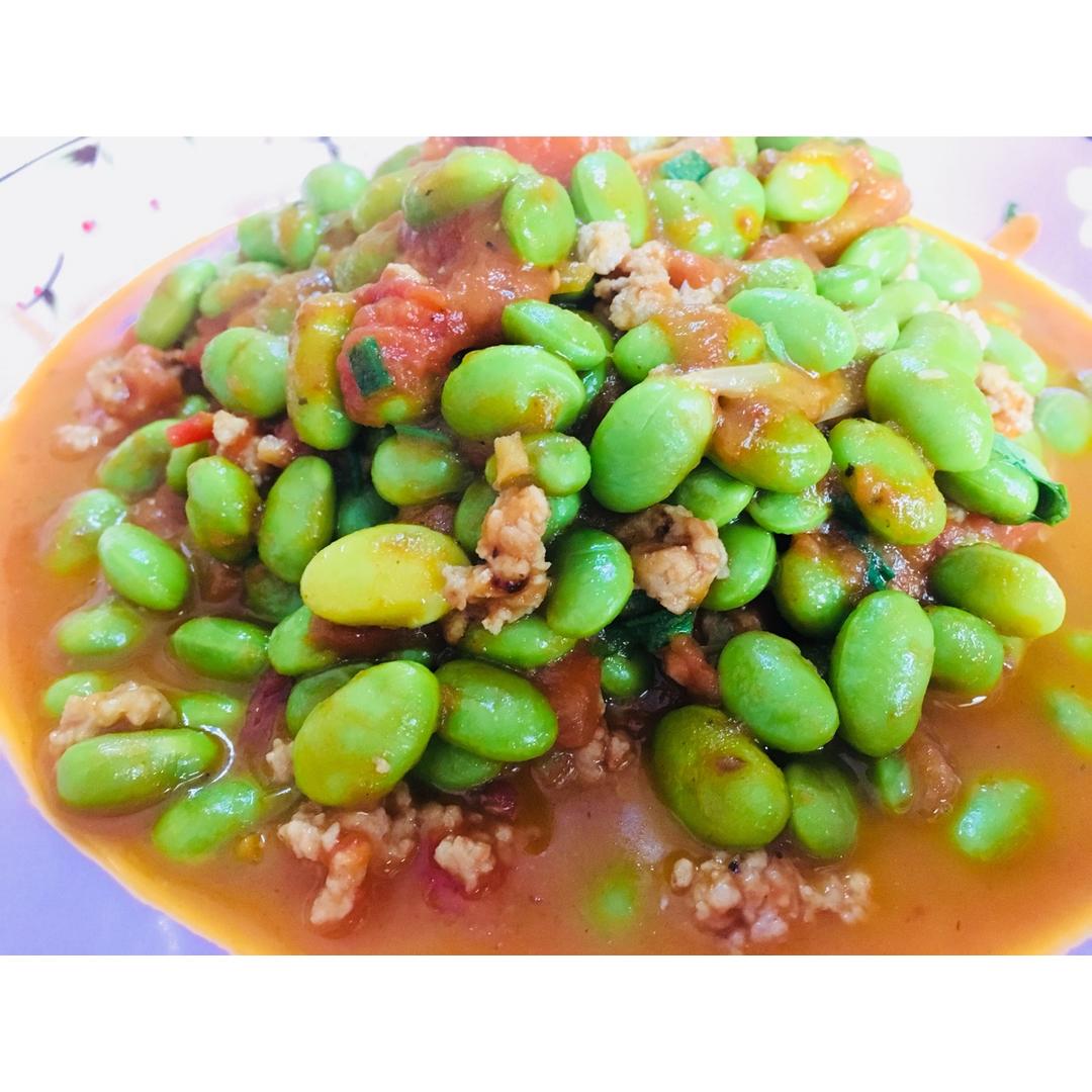 番茄肉末烧毛豆