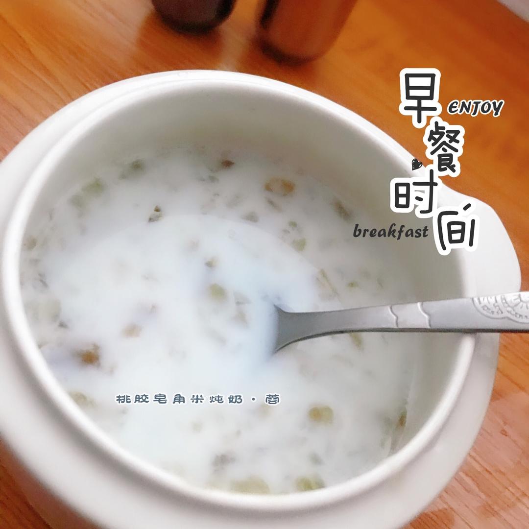 桃胶皂角米炖奶