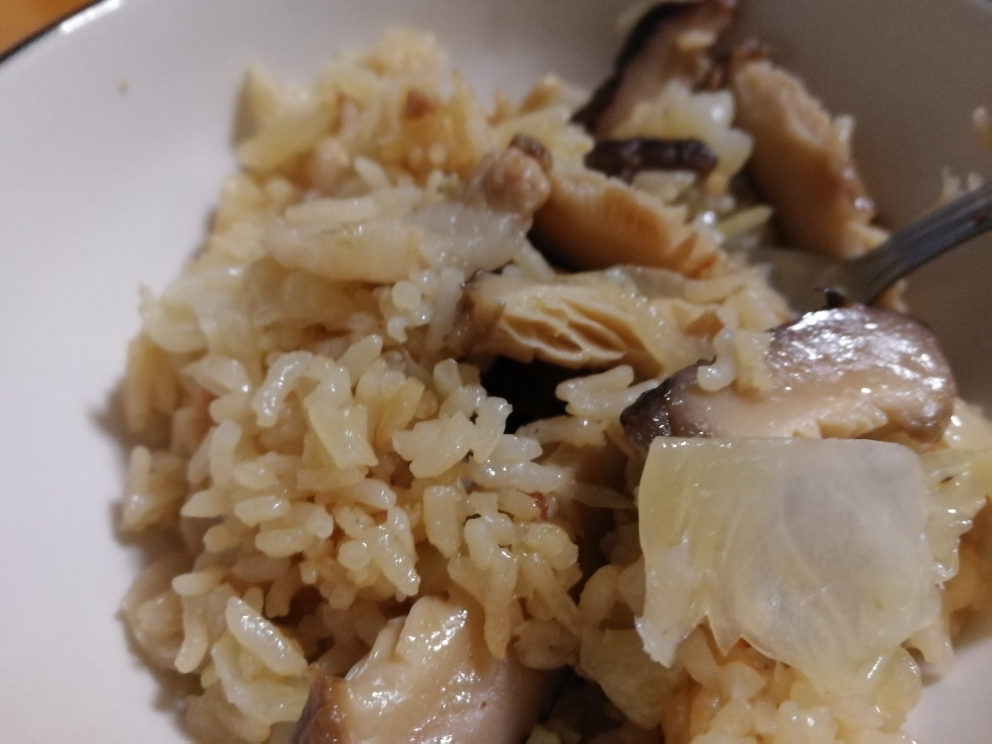 一人食：五花肉包菜冬菇焖饭的做法 步骤5
